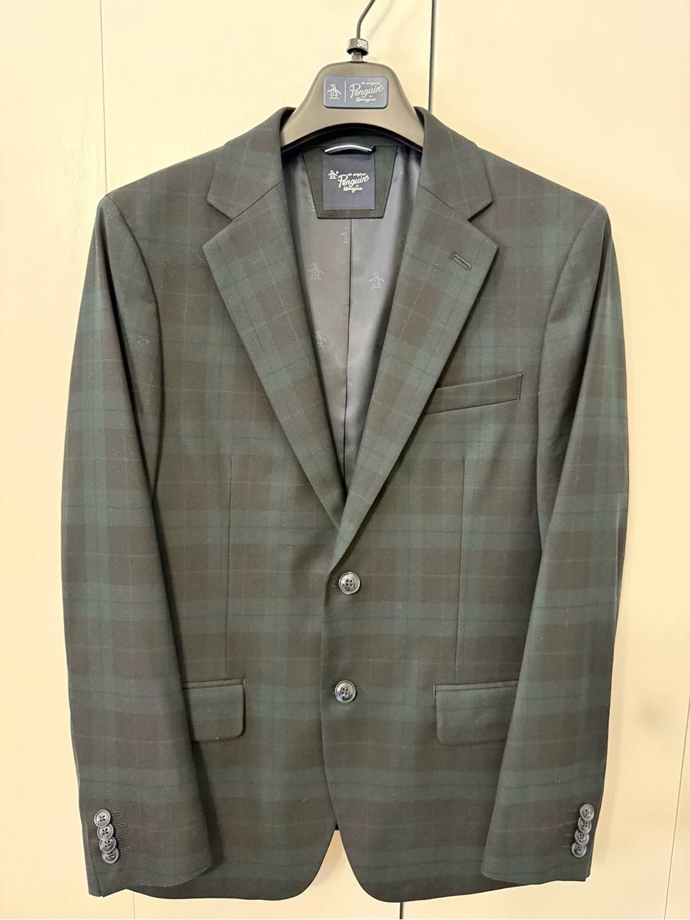 Original Penguin Men’s Blackwatch Tartan Green Plaid Two-Button Blazer